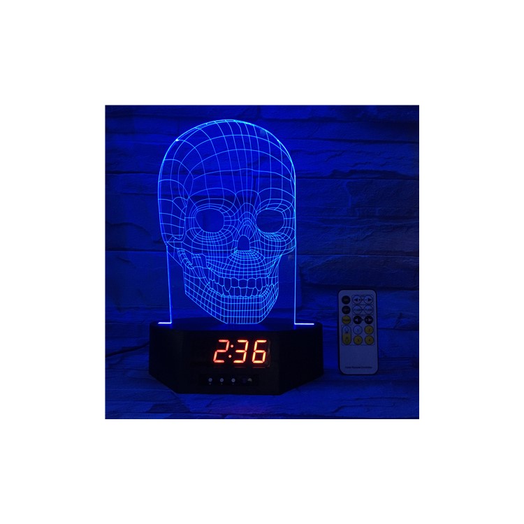 SZ013 Cool 3D Skull Pattern 3D Illusion Lamp Color Changing Night Light with Clock-3