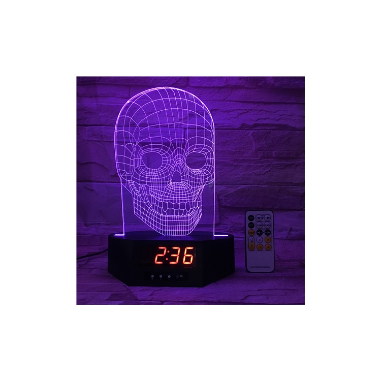 SZ013 Cool 3D Skull Pattern 3D Illusion Lamp Color Changing Night Light with Clock-6