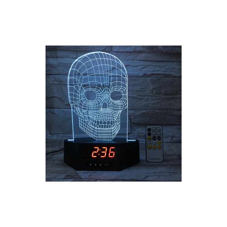 SZ013 Cool 3D Skull Pattern 3D Illusion Lamp Color Changing Night Light with Clock-7