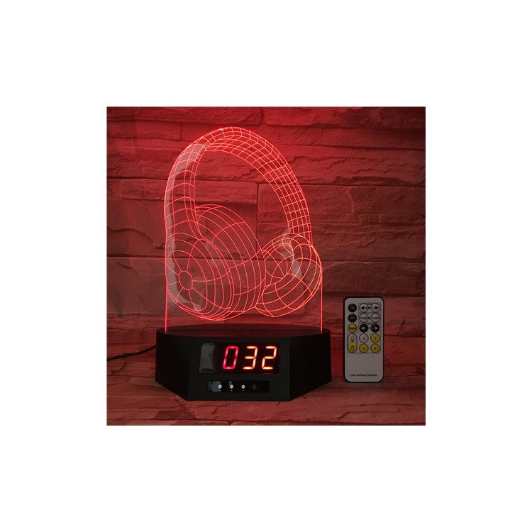 SZ033 Headphone Pattern 3D Illusion Lamp Color Changing Desk Night Light with Clock-1