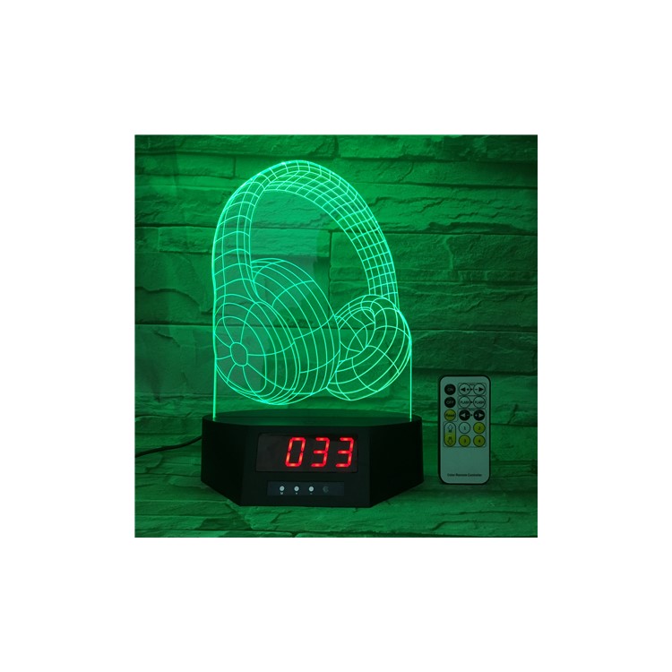 SZ033 Headphone Pattern 3D Illusion Lamp Color Changing Desk Night Light with Clock-2