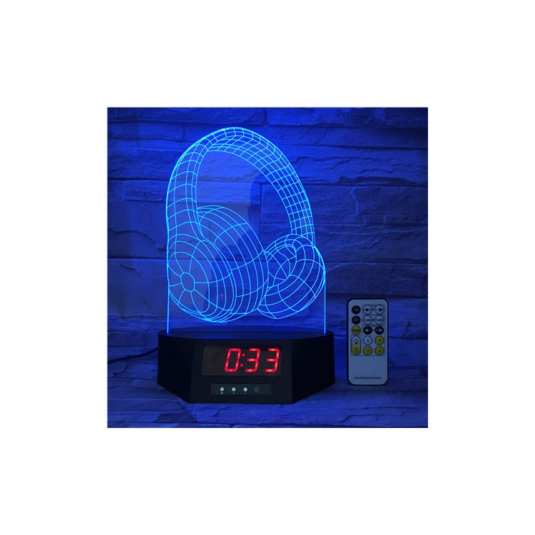 SZ033 Headphone Pattern 3D Illusion Lamp Color Changing Desk Night Light with Clock-3
