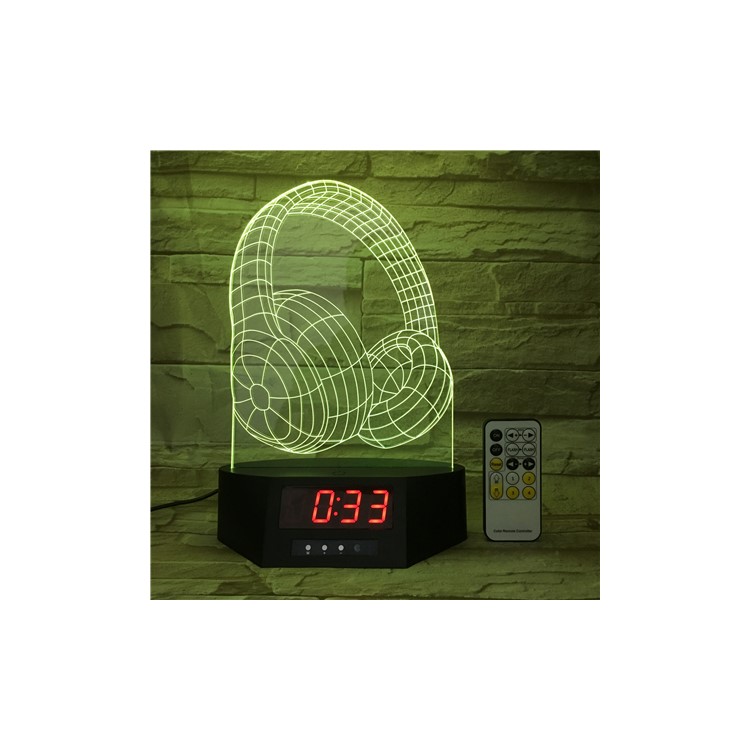 SZ033 Headphone Pattern 3D Illusion Lamp Color Changing Desk Night Light with Clock-4