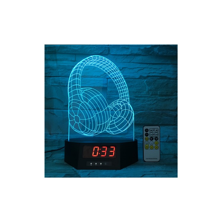 SZ033 Headphone Pattern 3D Illusion Lamp Color Changing Desk Night Light with Clock-5