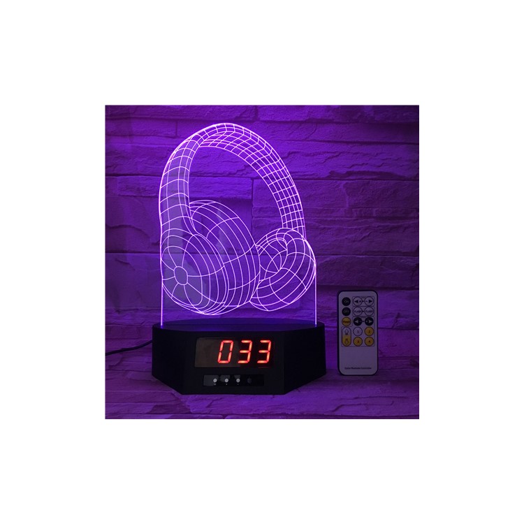 SZ033 Headphone Pattern 3D Illusion Lamp Color Changing Desk Night Light with Clock-6