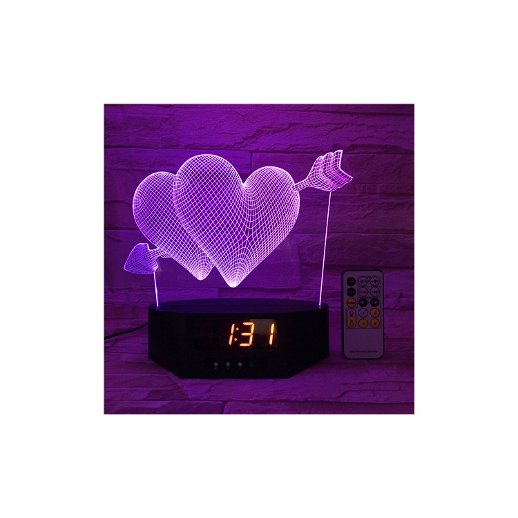 3D Remote Control Piercing Heart Clock LED Night Light Touch Control 7 Color Change-6