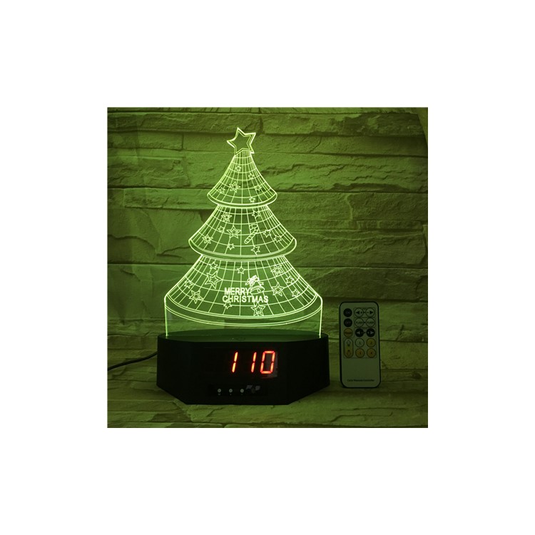 3D Remote Control Christmas Tree Clock LED Night Light Touch Control 7 Color Change-1
