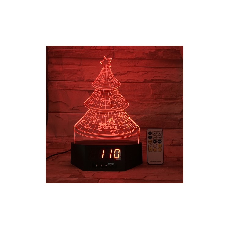 3D Remote Control Christmas Tree Clock LED Night Light Touch Control 7 Color Change-2