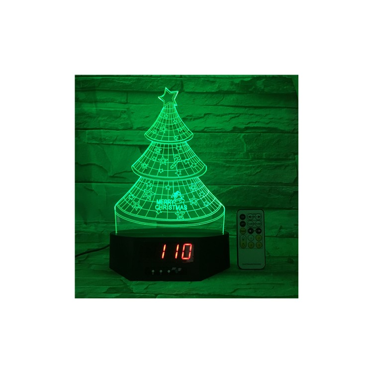 3D Remote Control Christmas Tree Clock LED Night Light Touch Control 7 Color Change-3
