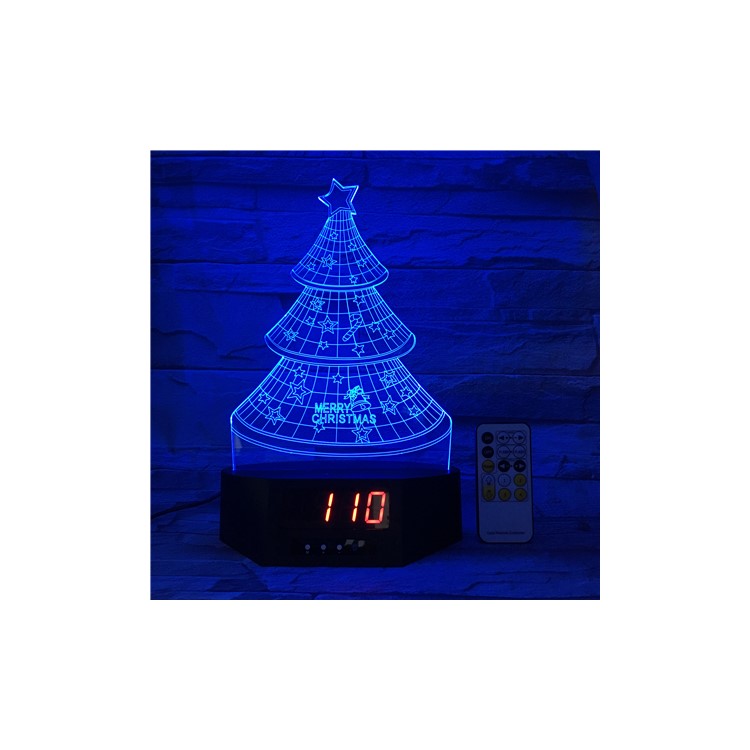 3D Remote Control Christmas Tree Clock LED Night Light Touch Control 7 Color Change-4