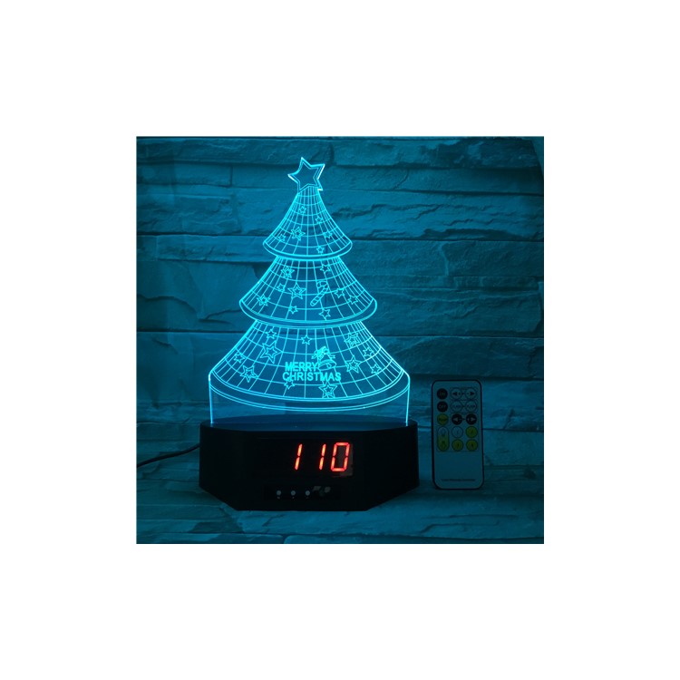 3D Remote Control Christmas Tree Clock LED Night Light Touch Control 7 Color Change-5