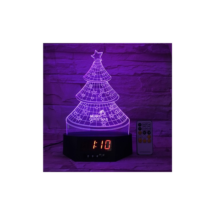 3D Remote Control Christmas Tree Clock LED Night Light Touch Control 7 Color Change-6