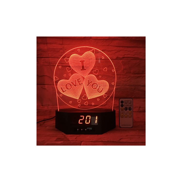 I LOVE YOU Heart Pattern 7 Colors Changing 3D Nightlight Alarm Clock with Remote Control-1