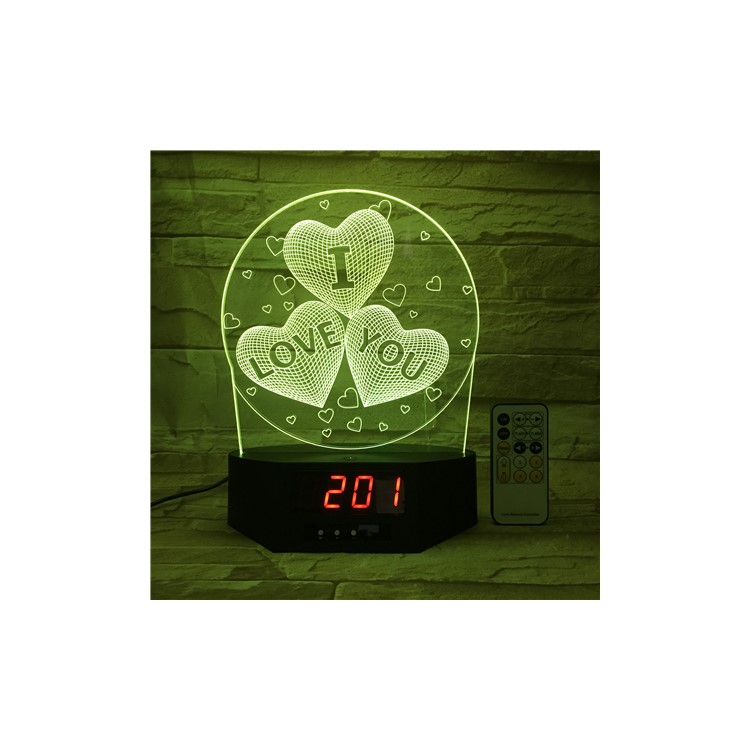 I LOVE YOU Heart Pattern 7 Colors Changing 3D Nightlight Alarm Clock with Remote Control-4