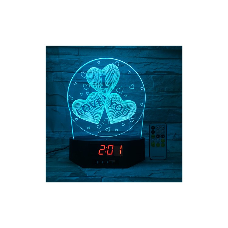 I LOVE YOU Heart Pattern 7 Colors Changing 3D Nightlight Alarm Clock with Remote Control-5