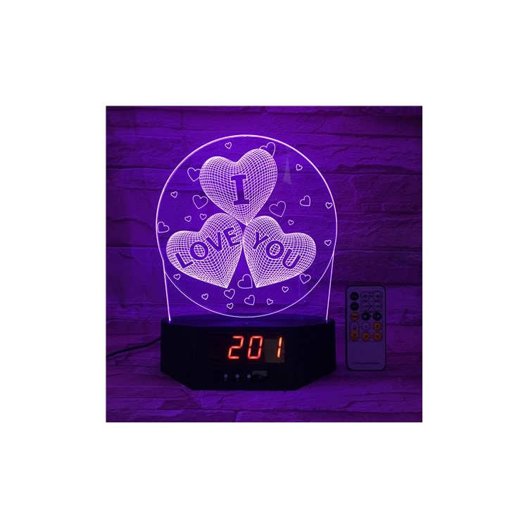 I LOVE YOU Heart Pattern 7 Colors Changing 3D Nightlight Alarm Clock with Remote Control-6