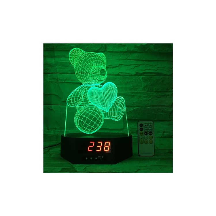 SZ136 Lovely 3D Bear Love Heart 3D Illusion Lamp Remote Control Color Changing Night Light with Clock-3
