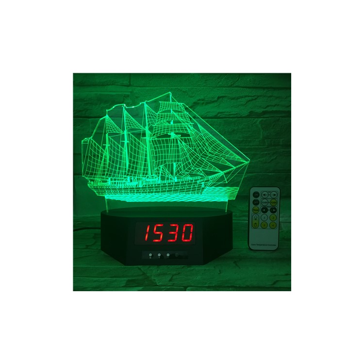 SZ183 Remote Control 3D Sailing Boat 3D Illusion Lamp Color Changing Table Lamp with Clock-3