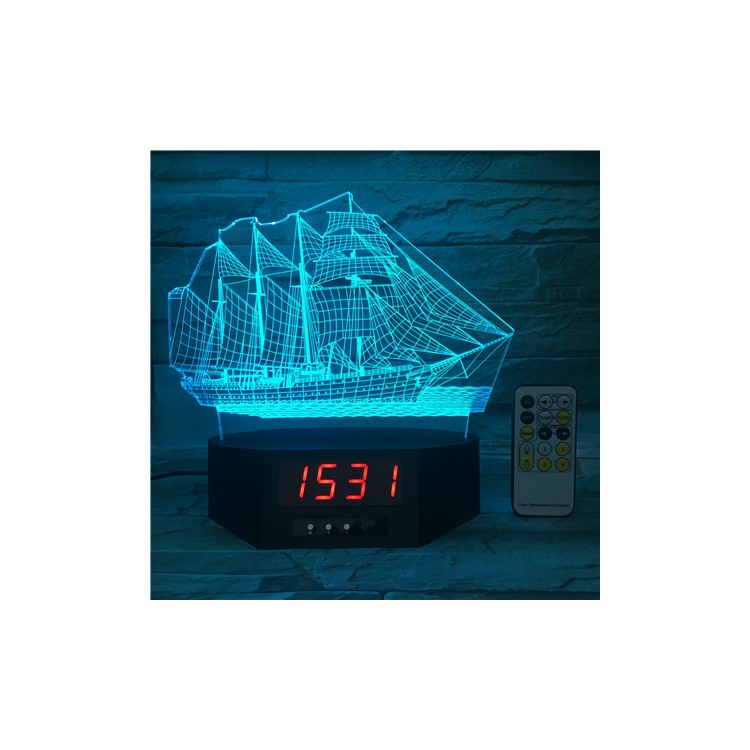 SZ183 Remote Control 3D Sailing Boat 3D Illusion Lamp Color Changing Table Lamp with Clock-6