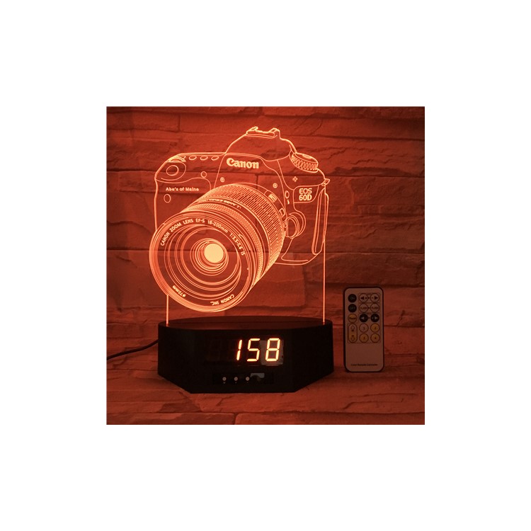 SZ198 3D Canon Camera 3D Illusion Lamp Clock Remote Control Color Changing Night Light Table Lamp-1