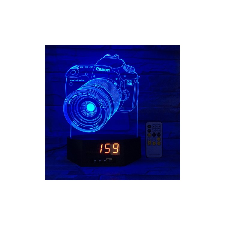 SZ198 3D Canon Camera 3D Illusion Lamp Clock Remote Control Color Changing Night Light Table Lamp-3