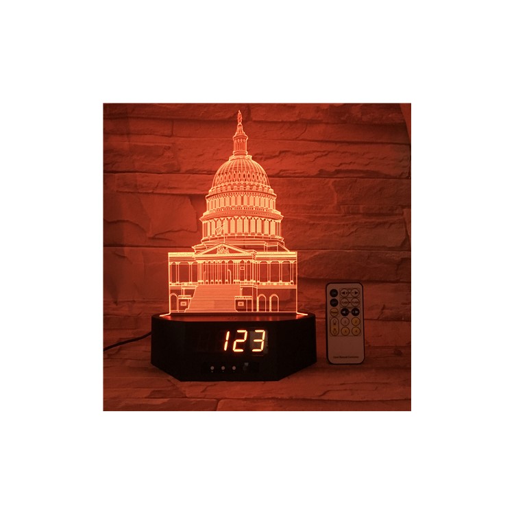 SZ205 3D White House 3D Table Lamp Clock Color Changing Night Light with Remote Controller-1
