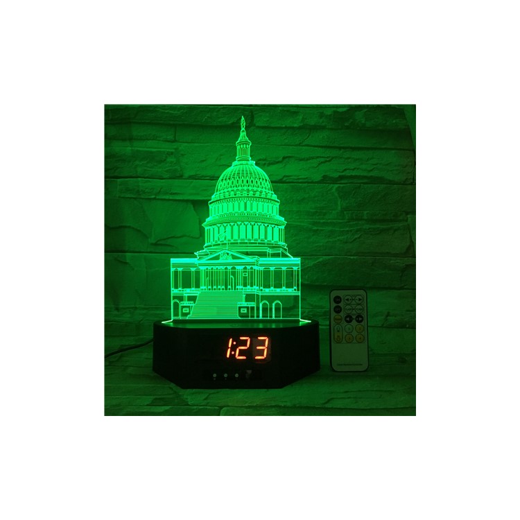 SZ205 3D White House 3D Table Lamp Clock Color Changing Night Light with Remote Controller-2