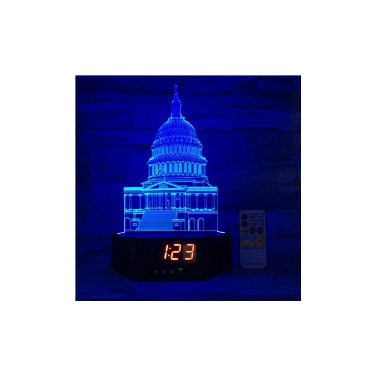 SZ205 3D White House 3D Table Lamp Clock Color Changing Night Light with Remote Controller-3