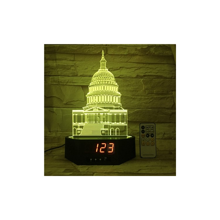 SZ205 3D White House 3D Table Lamp Clock Color Changing Night Light with Remote Controller-4