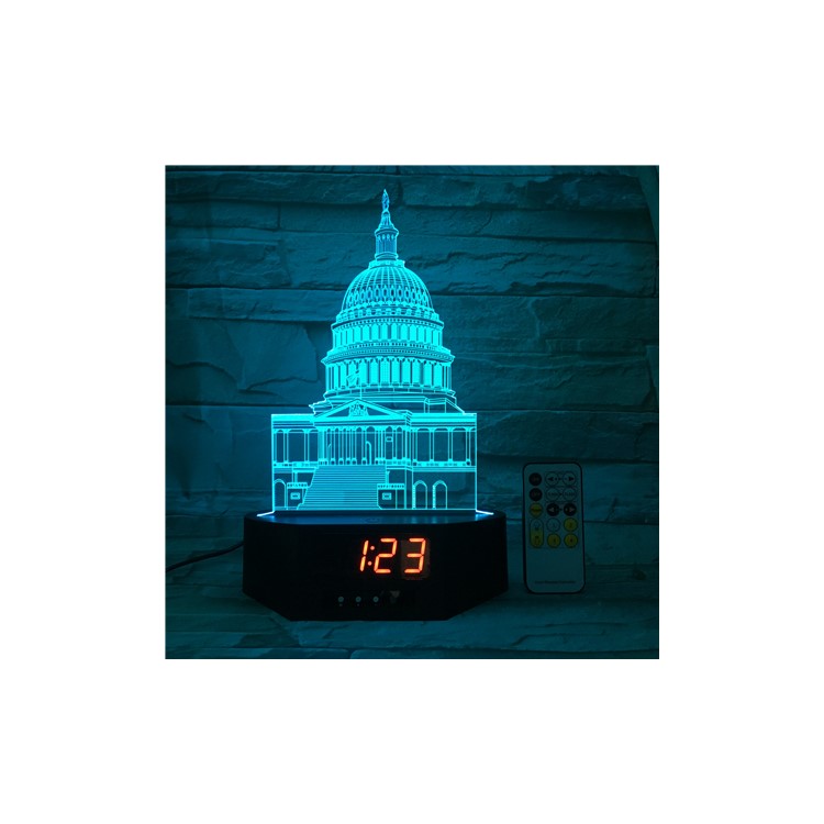 SZ205 3D White House 3D Table Lamp Clock Color Changing Night Light with Remote Controller-5