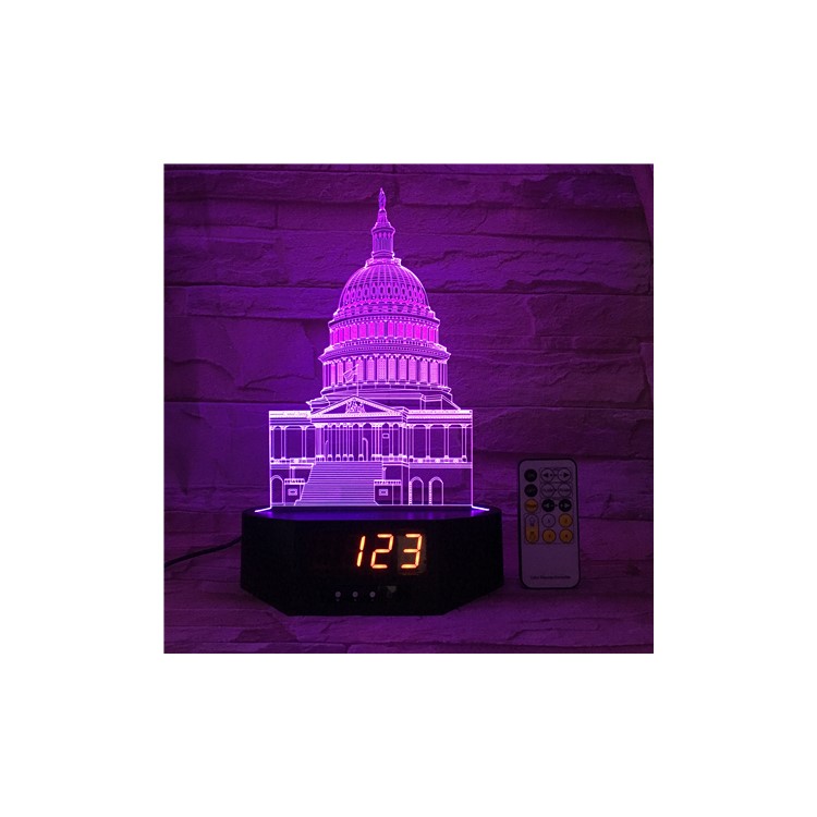 SZ205 3D White House 3D Table Lamp Clock Color Changing Night Light with Remote Controller-6