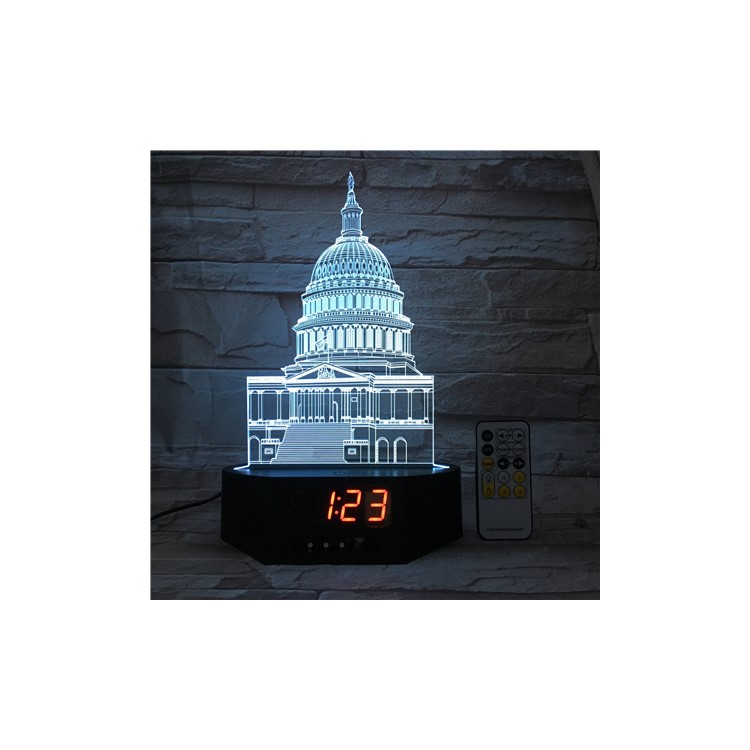 SZ205 3D White House 3D Table Lamp Clock Color Changing Night Light with Remote Controller-7