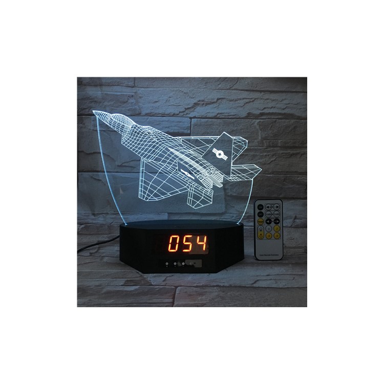 SZ214 3D Battle Plane Table Lamp Remote-controlled Color Changing 3D Illusion Lamp with Clock-1