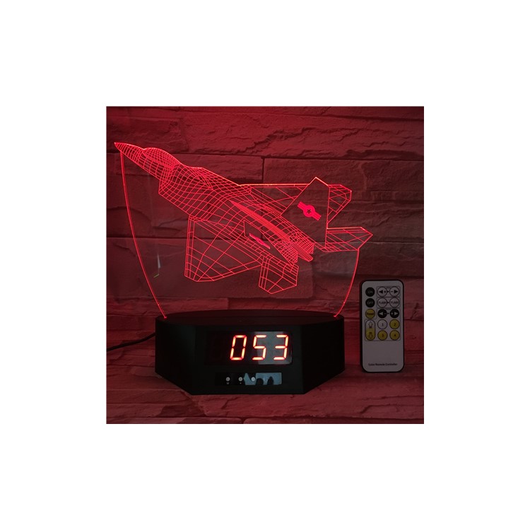 SZ214 3D Battle Plane Table Lamp Remote-controlled Color Changing 3D Illusion Lamp with Clock-2