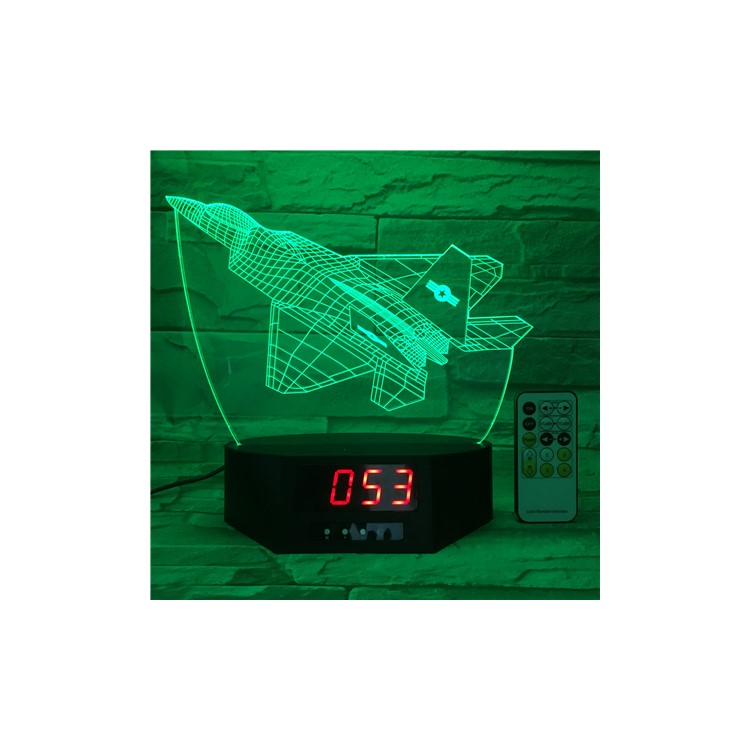 SZ214 3D Battle Plane Table Lamp Remote-controlled Color Changing 3D Illusion Lamp with Clock-3