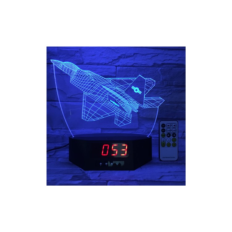 SZ214 3D Battle Plane Table Lamp Remote-controlled Color Changing 3D Illusion Lamp with Clock-4