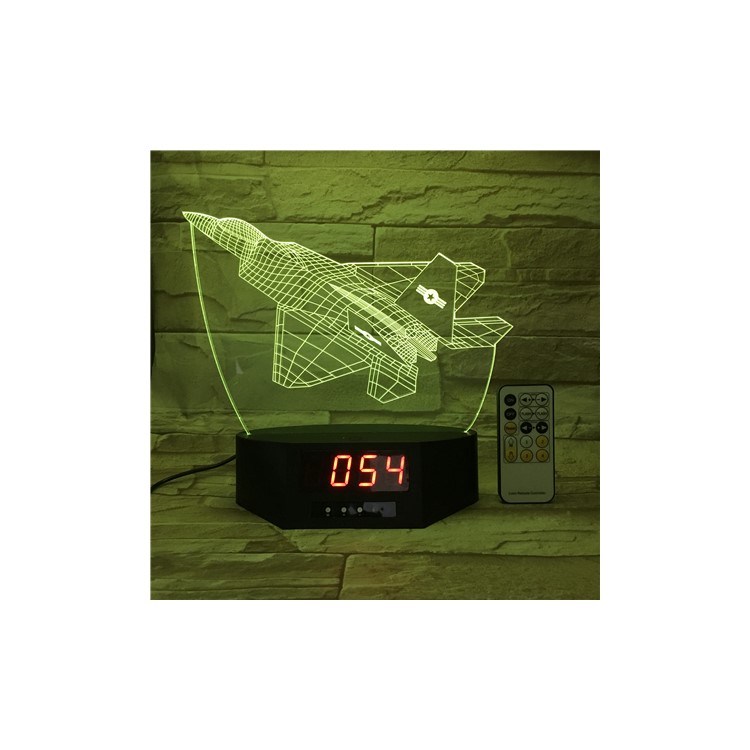 SZ214 3D Battle Plane Table Lamp Remote-controlled Color Changing 3D Illusion Lamp with Clock-5