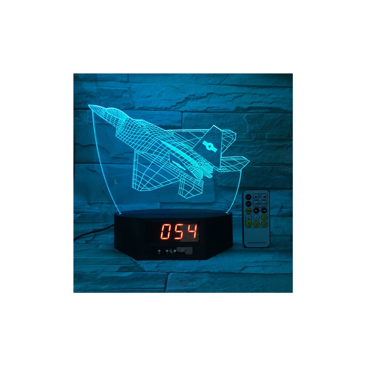 SZ214 3D Battle Plane Table Lamp Remote-controlled Color Changing 3D Illusion Lamp with Clock-6