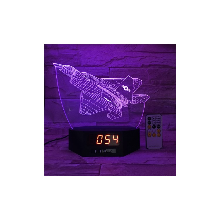 SZ214 3D Battle Plane Table Lamp Remote-controlled Color Changing 3D Illusion Lamp with Clock-7