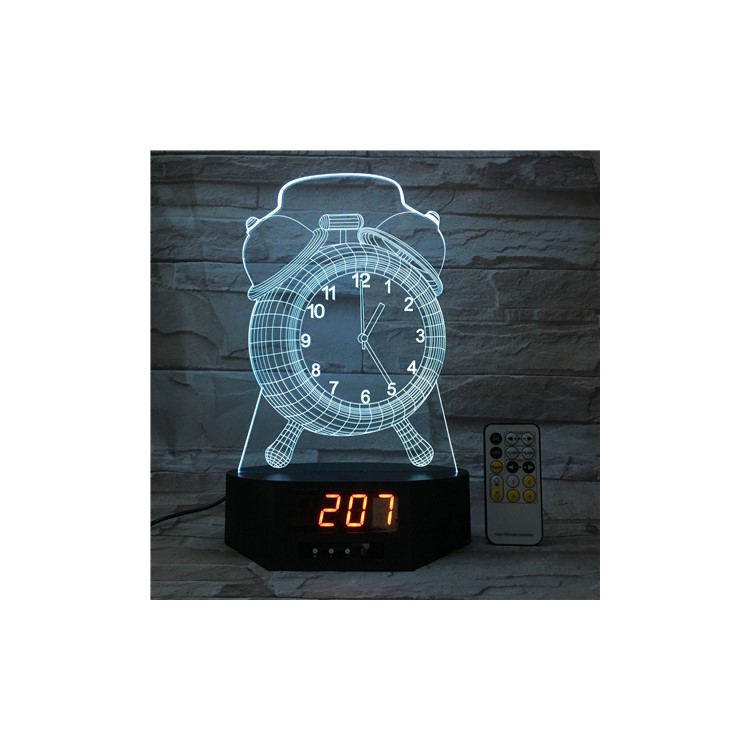 SZ288 Clock Pattern 3D Illusion Light Color Changing Night Lamp with Clock Function-1