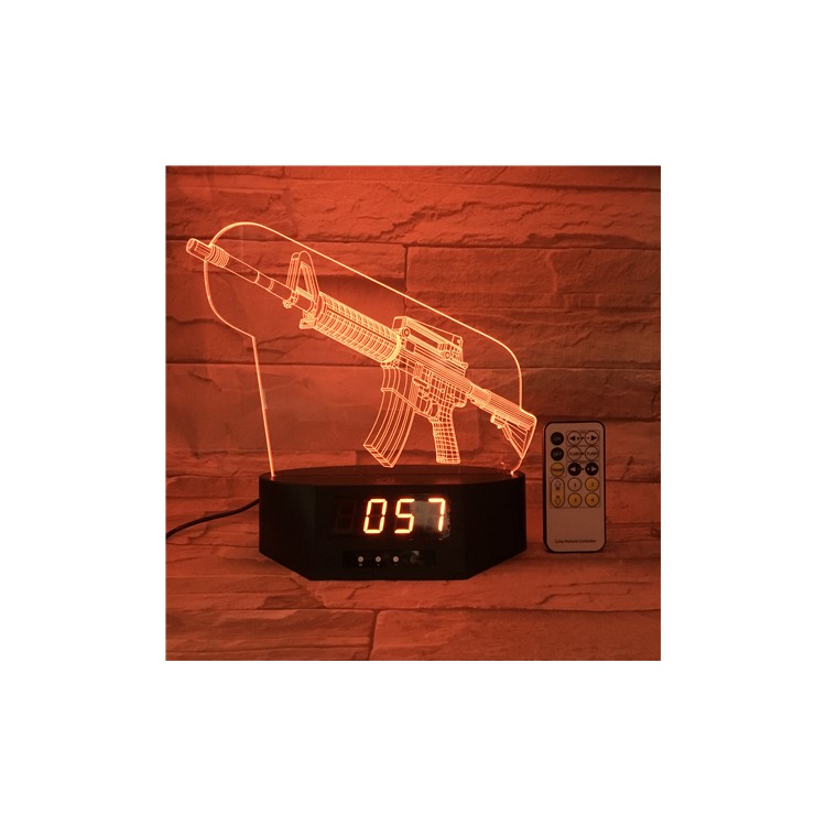 SZ385 Gun Pattern 3D LED Night Table Lamp Light Illusion Lamp Color Changing Desk Light with Clock-1