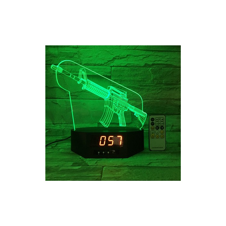 SZ385 Gun Pattern 3D LED Night Table Lamp Light Illusion Lamp Color Changing Desk Light with Clock-2