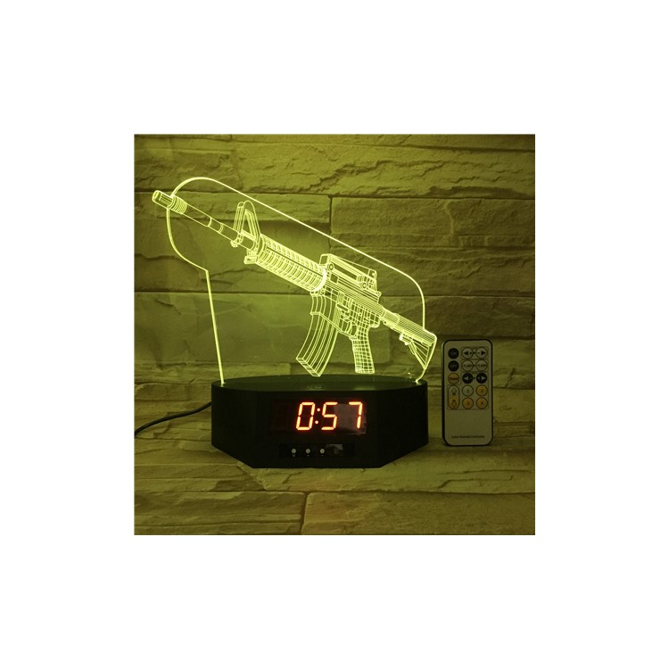 SZ385 Gun Pattern 3D LED Night Table Lamp Light Illusion Lamp Color Changing Desk Light with Clock-4