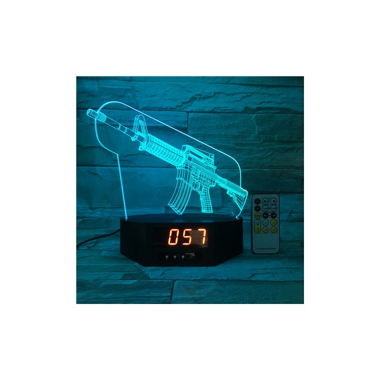 SZ385 Gun Pattern 3D LED Night Table Lamp Light Illusion Lamp Color Changing Desk Light with Clock-5
