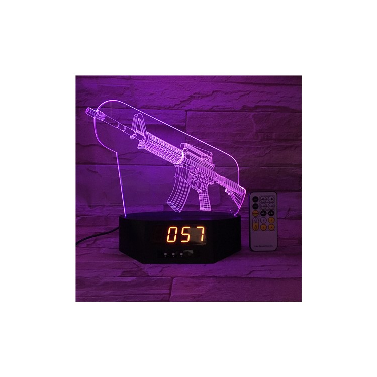 SZ385 Gun Pattern 3D LED Night Table Lamp Light Illusion Lamp Color Changing Desk Light with Clock-6