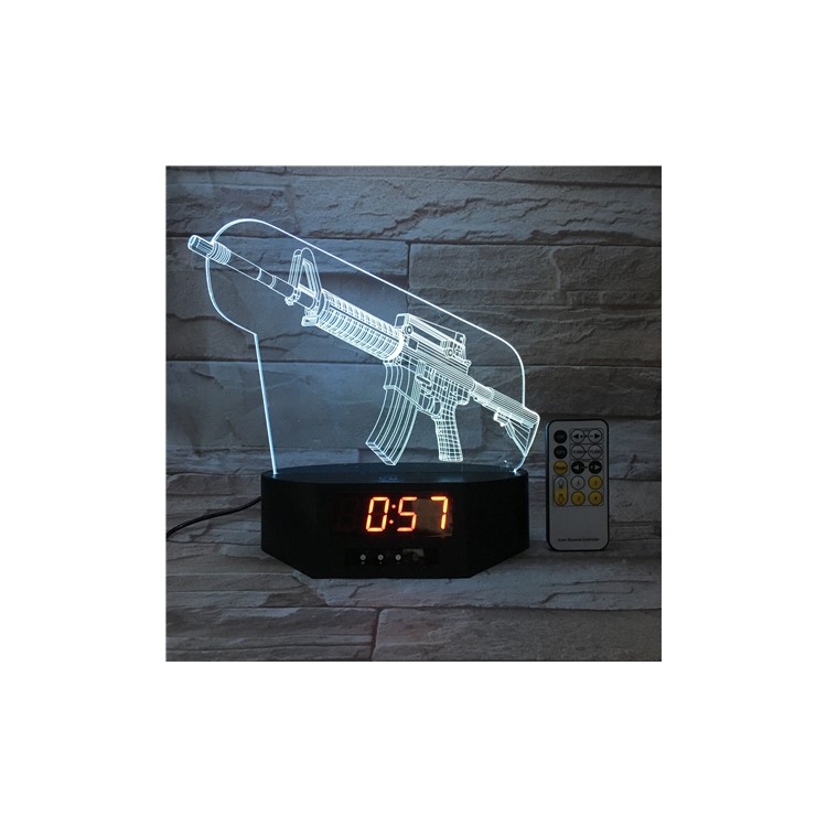 SZ385 Gun Pattern 3D LED Night Table Lamp Light Illusion Lamp Color Changing Desk Light with Clock-7