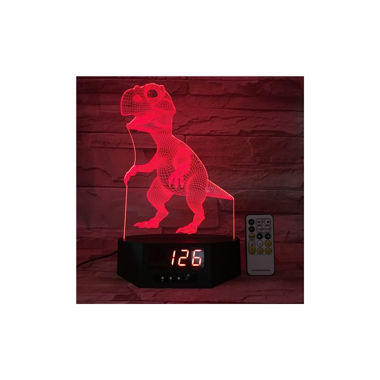 SZ387 Dinosaur Pattern 3D LED Night Lamp Light Illusion Lamp Color Changing Desk Light with Clock-2