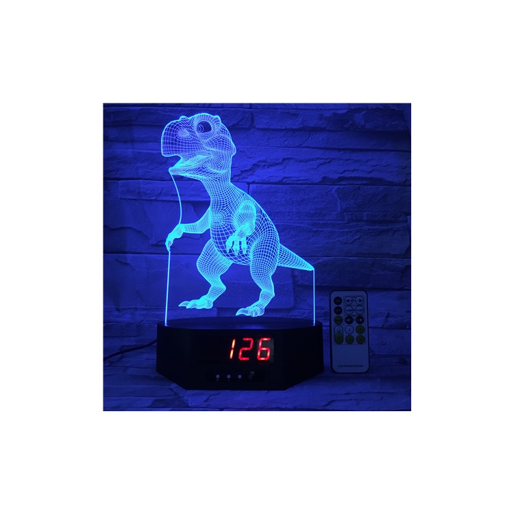 SZ387 Dinosaur Pattern 3D LED Night Lamp Light Illusion Lamp Color Changing Desk Light with Clock-3