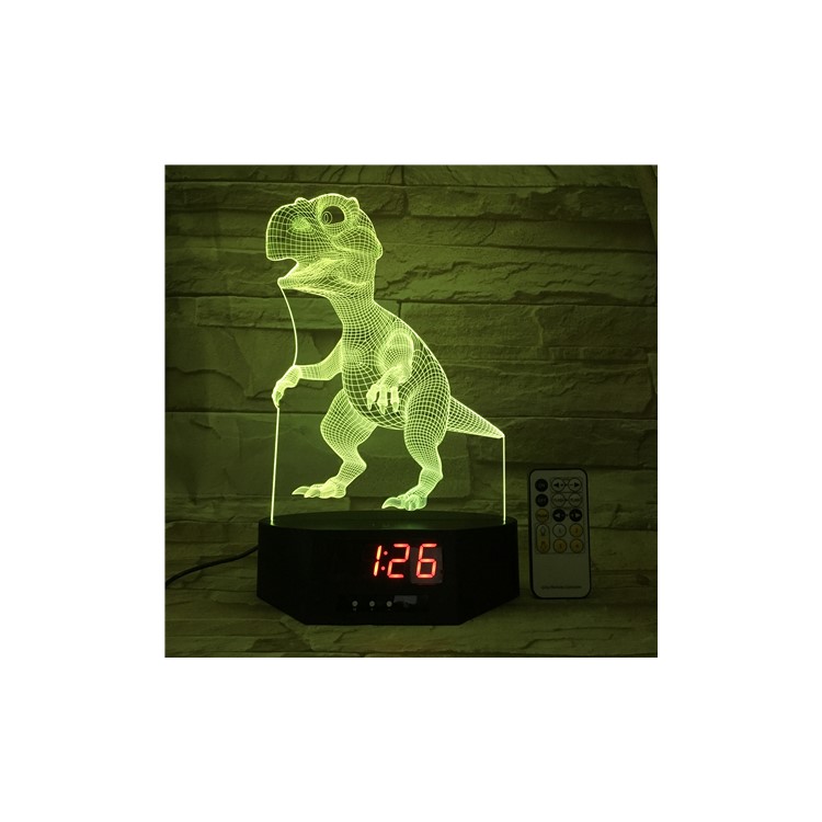 SZ387 Dinosaur Pattern 3D LED Night Lamp Light Illusion Lamp Color Changing Desk Light with Clock-4
