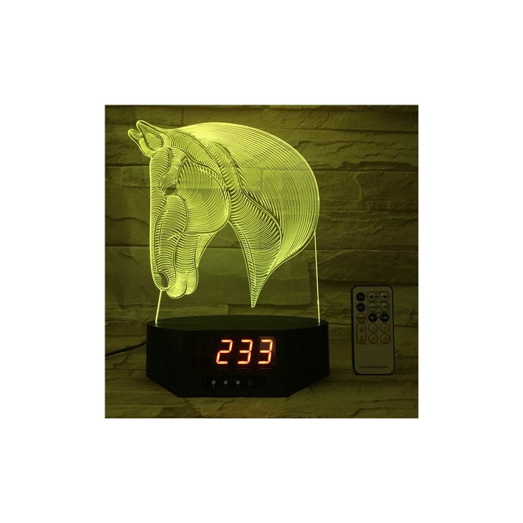 SZ392 Horse Pattern 3D LED Night Desk Light Illusion Lamp Color Changing Desk Light with Clock-1